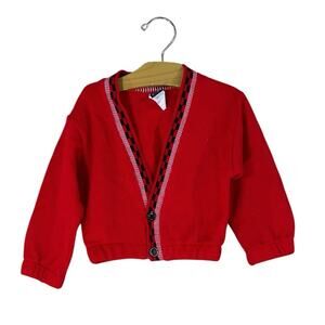 Vintage Boys Sweater 24 Months Red Black Acrylic Baby Toddler Checker Trim USA